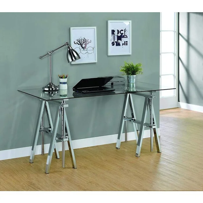 Coaster Adjustable Writing Desk with Sawhorse Legs Clear and Chrome