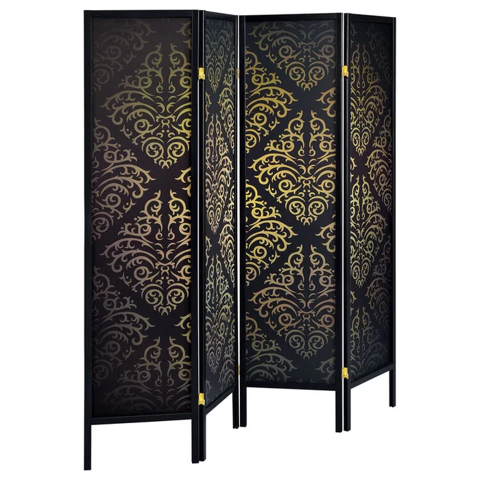Coaster Haidera 4-panel Damask Pattern Folding Screen Black