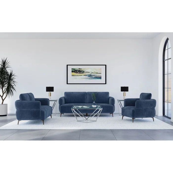 Coaster Lively 3-piece Chenille Upholstered Sofa Set Blue
