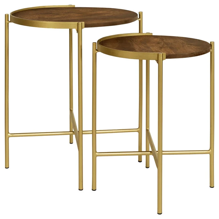 Coaster Malka 2-piece Round Wood Nesting Table Dark Brown and Gold