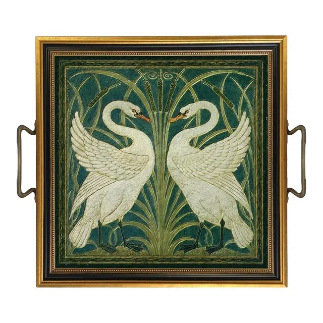 Contemporary Swans Tray With Brass Handles, Small