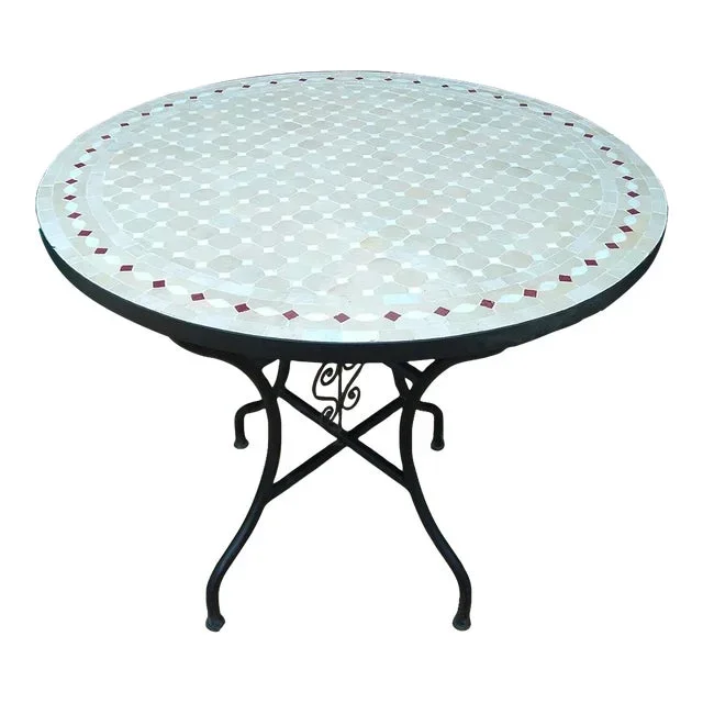 Contemporary White Round Iron Table With Mosaic Artwork