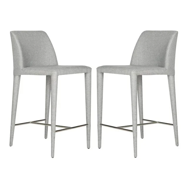 Counter Stool, Grey Linen & Chrome – a Pair