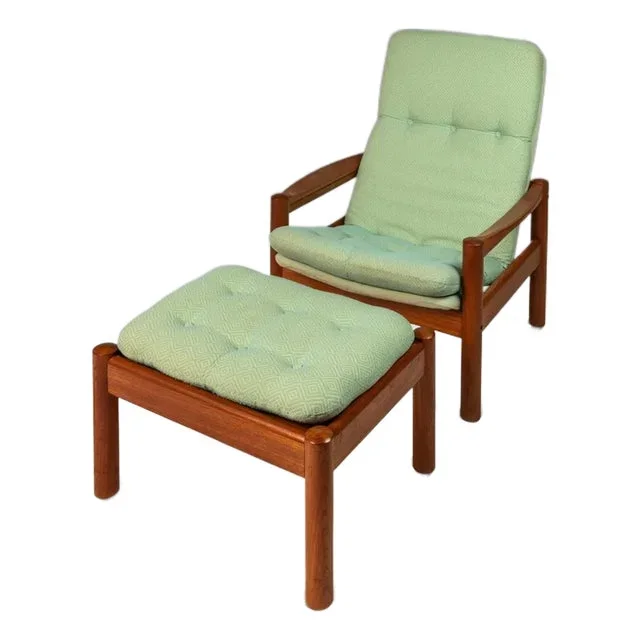 Danish Mid-Century Modern Lounge Chair With Matching Ottoman Set in Solid Teak by Domino Møbler, Denmark, Circa 1970s