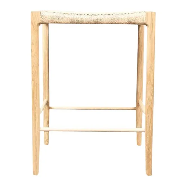 Danish Modern Counter Papyri Stool in White Oak With Natural Chord