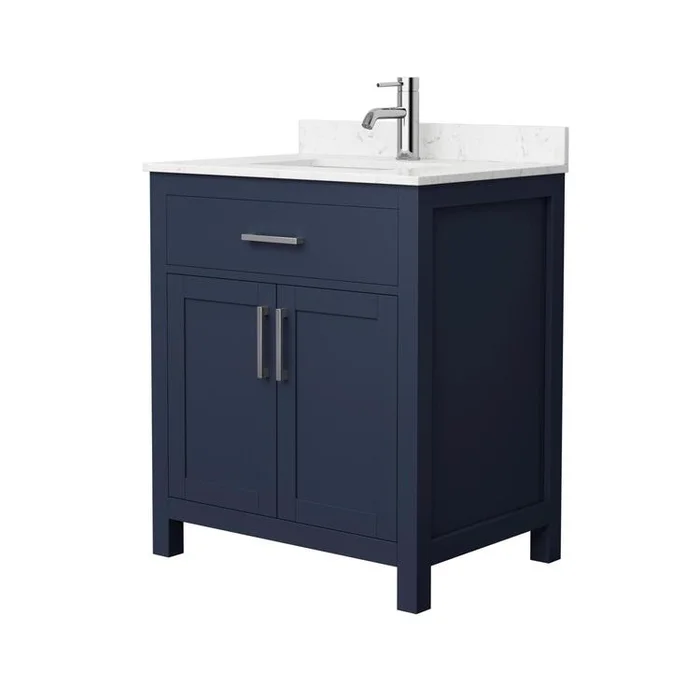 Dark Blue Bathroom Vanity w/Cultured Marble & Brushed Nickel Trim 30 Single Sink