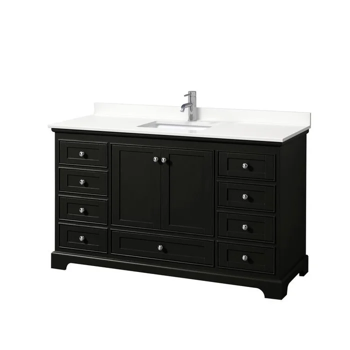 Dark Espresso Bathroom Vanity w/White Quartz Countertop & Chrome Trim