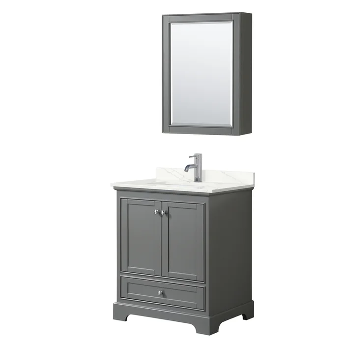 Dark Gray Bathroom Vanity Set with Quartz Countertop and Chrome Trim