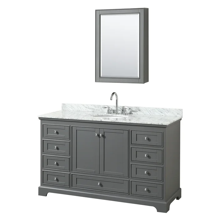 Dark Gray Bathroom Vanity with Carrara Marble & Oval Sink