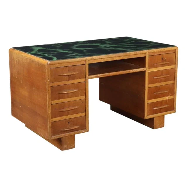 Desk with Green and Black Glass Top, 1950s