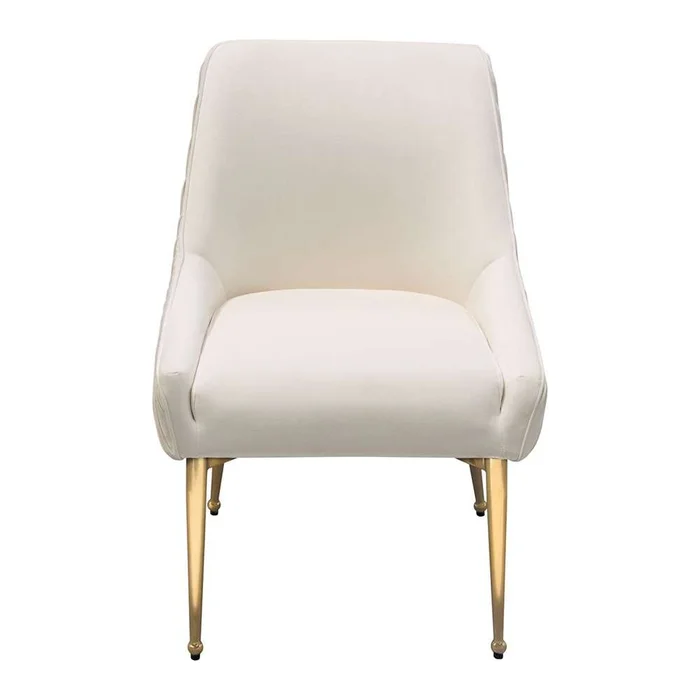 Diamond Sofa – Quinn Dining Chairs w/ Vertical Outside Pleat Detail and Contoured Arm in Cream Velvet w/ Brushed Gold Metal Leg (Set of 2) – QUINNDCCM2PK