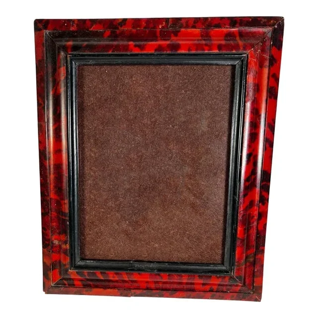 Early 19th Century Flemish Faux Tortoiseshell Frame With Red and Black Marbling