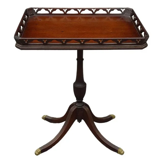 Early 20th Century Federal Style Mahogany Pedestal Pierced Gallery Tray Table