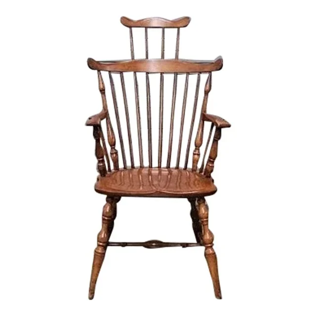 Early 20th Century Whitney Chair Solid Maple Fan Back With Comb Windsor Arm Chair Made Massachusetts