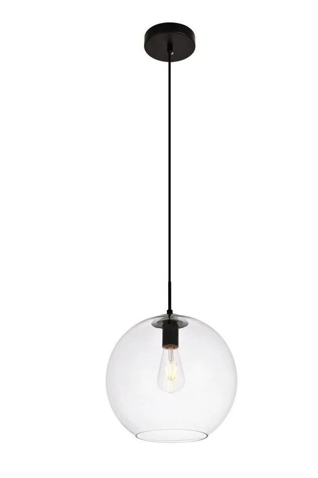Elegant Furniture & Lighting – Placido Pendant D11.8 H11.4 Lt:1 Black and Clear Finish – LDPD2114