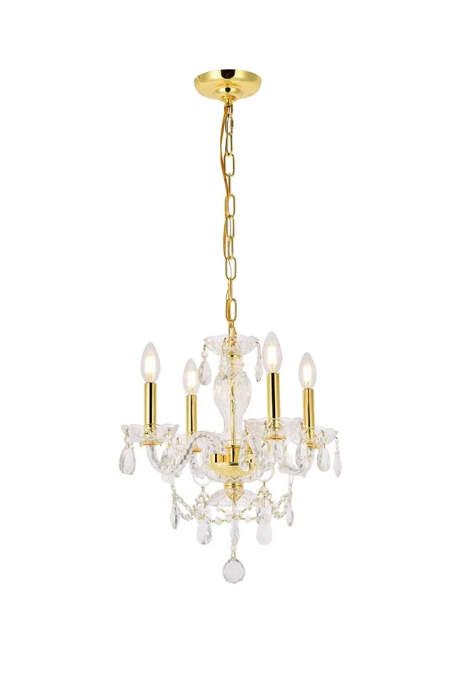 Elegant Furniture & Lighting – Princeton 4 light Gold Pendant Clear Royal Cut Crystal – V7834D17G/RC