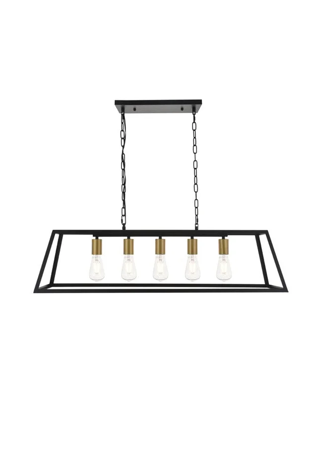 Elegant Furniture & Lighting – Resolute 5 light brass and black Pendant – LD4061D38BRB