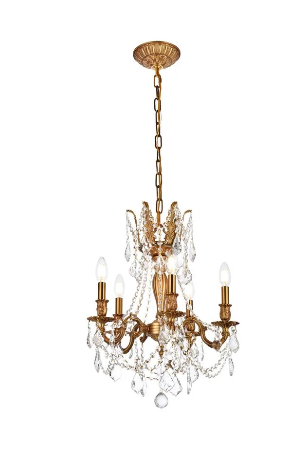 Elegant Furniture & Lighting – Rosalia 5 light French Gold Pendant Clear Royal Cut Crystal – 9205D18FG/RC