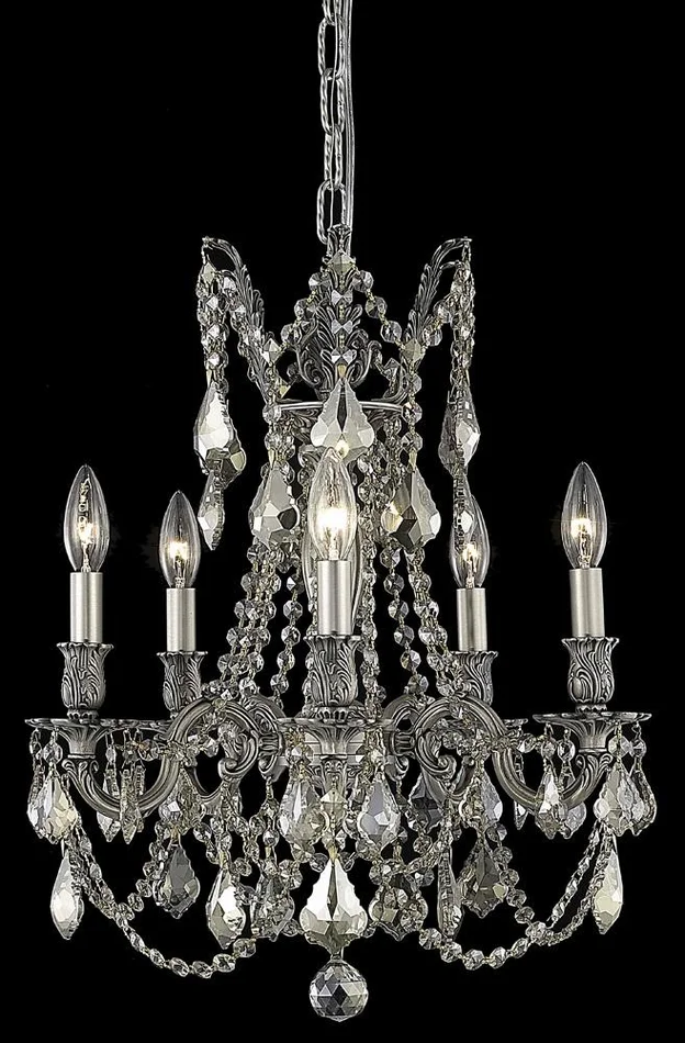 Elegant Furniture & Lighting – Rosalia 5 light Pewter Pendant Golden Teak (Smoky) Royal Cut Crystal – 9205D18PW-GT/RC