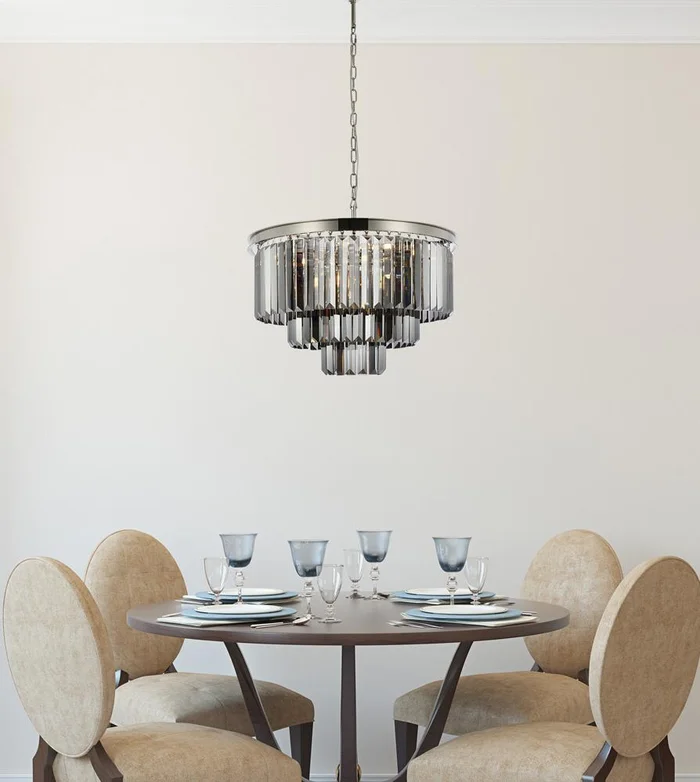 Elegant Furniture & Lighting – Sydney 9 light polished nickel Chandelier Silver Shade (Grey) Royal Cut Crystal – 1231D26PN-SS/RC
