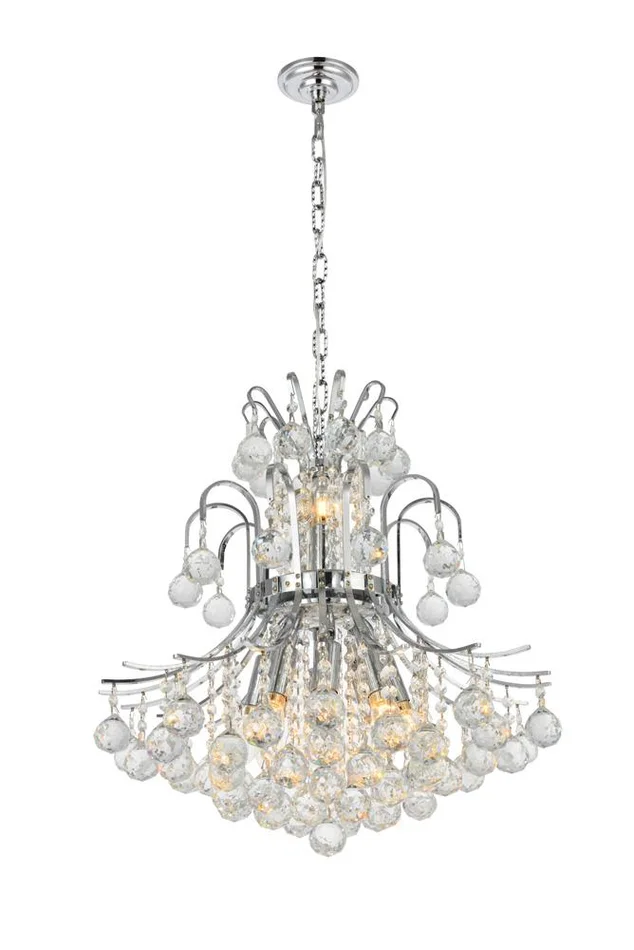 Elegant Furniture & Lighting – Toureg 10 light Chrome Pendant Clear Royal Cut Crystal – V8001D19C/RC
