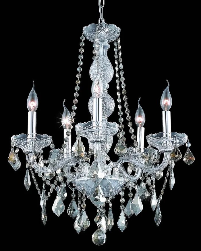 Elegant Furniture & Lighting – Verona 5 light Chrome Chandelier Golden Teak (Smoky) Royal Cut Crystal – V7855D21C-GT/RC