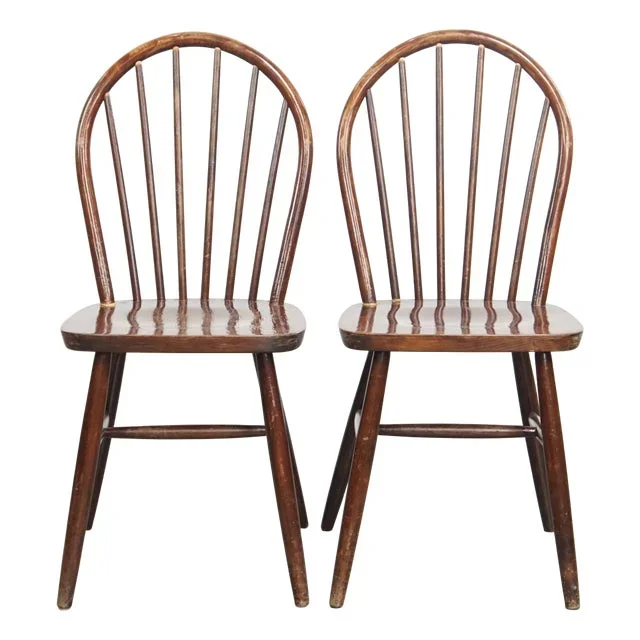 English Style Wooden Windsor Chairs, 1970s, Set of 2