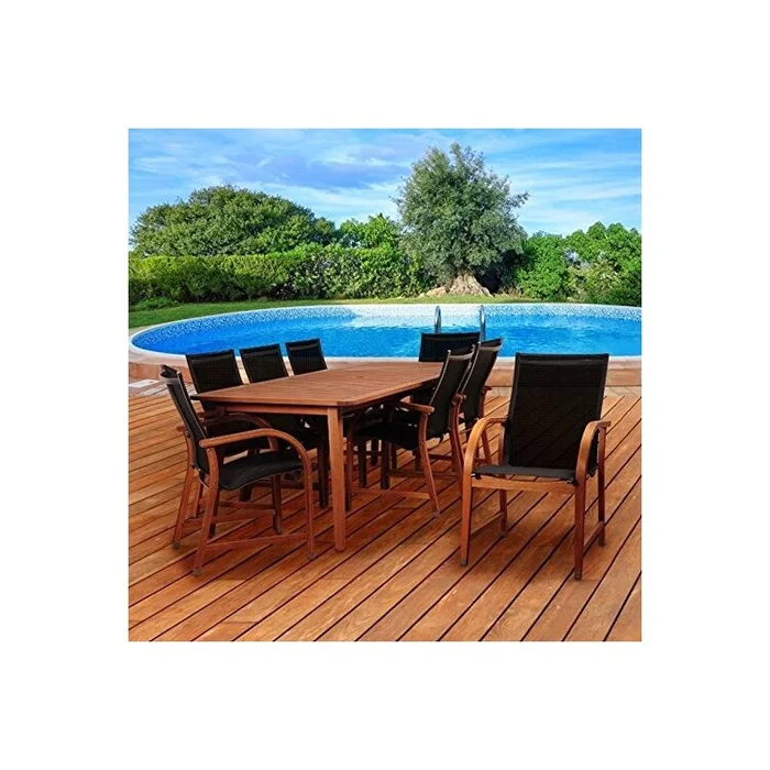 Eucalyptus Rectangular Dining Set with Black Sling Chairs – International Home Miami