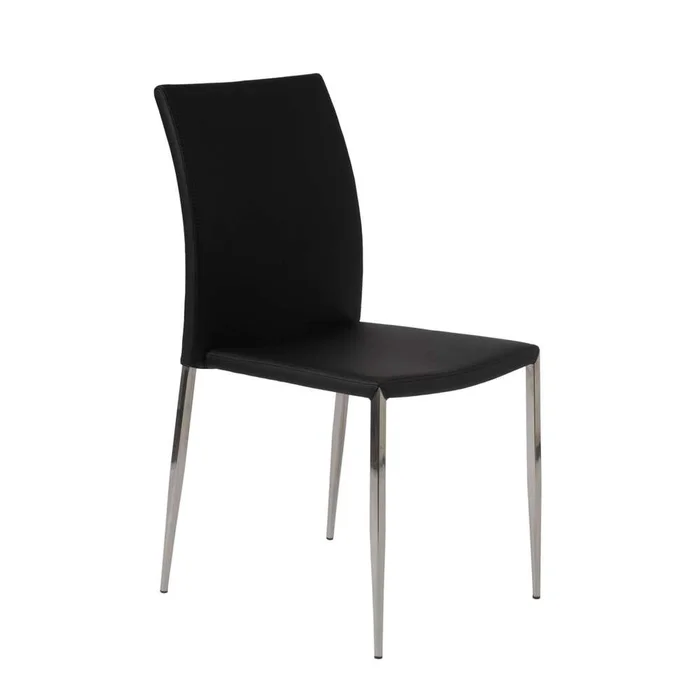 Euro Style – Diana Stacking Side Chair in Black with Polished Stainless Steel Legs (Set of 2) – 02348BLK-MP2