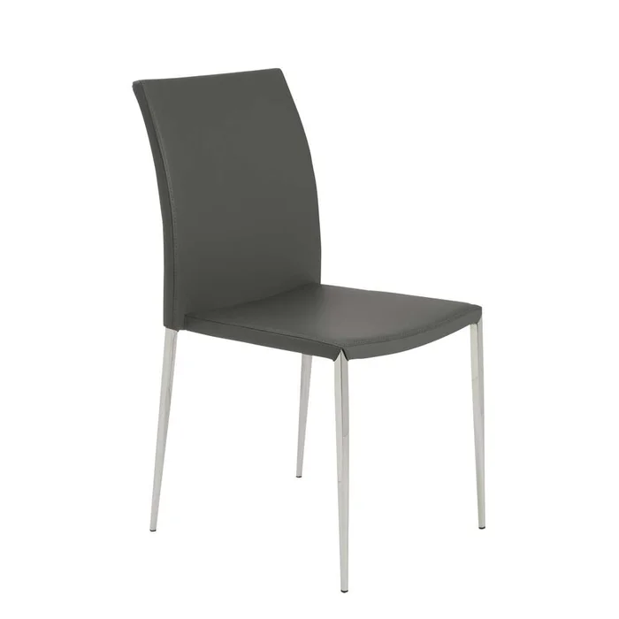 Euro Style – Diana Stacking Side Chair in Gray with Polished Stainless Steel Legs (Set of 2) – 02348GRY-MP2