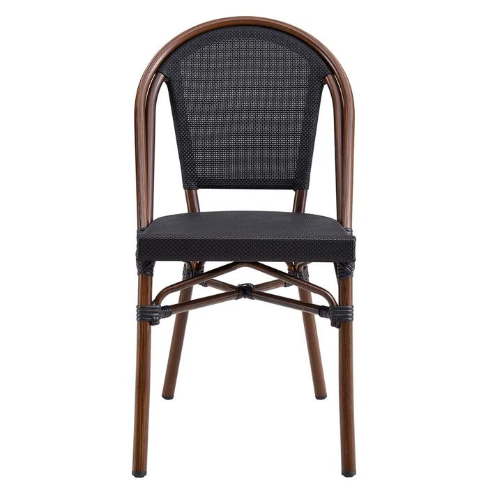 Euro Style – Jannie Stacking Side Chair in Black Textylene Mesh with Brown Frame (Set of 2) – 90394-BLK