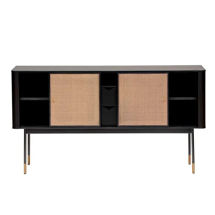 Euro Style – Miriam 59in Sideboard in Black with Natural Wicker – 94216BLK