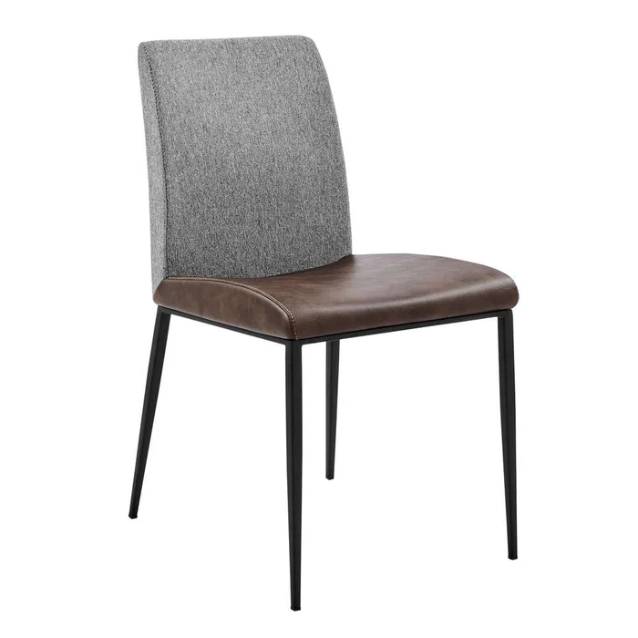 Euro Style – Rasmus Side Chair with Light Brown Leatherette and Gray Fabric with Matte Black Legs (Set of 2) – 30557LTBRN