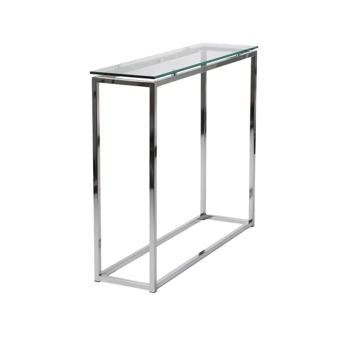 Euro Style – Sandor Console Table with Clear Tempered Glass Top and Chrome Frame – 28033
