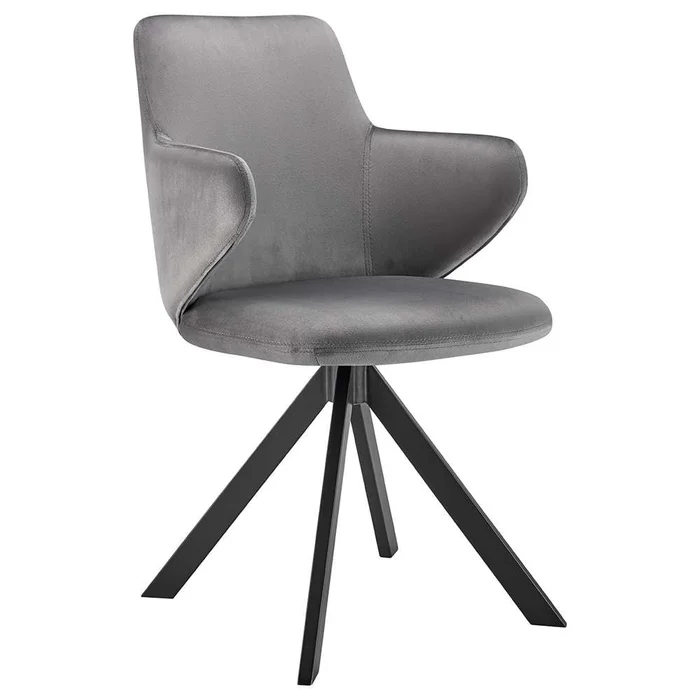 Euro Style – Vigo Swivel Side Chair in Gray Velvet with Black Steel Legs – 30922-GRY