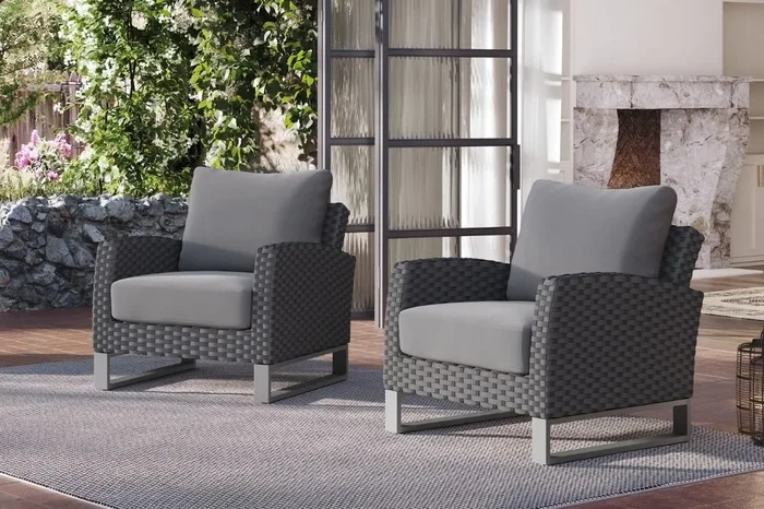 Fiji Outdoor Club Chair in Gray, Set of 2