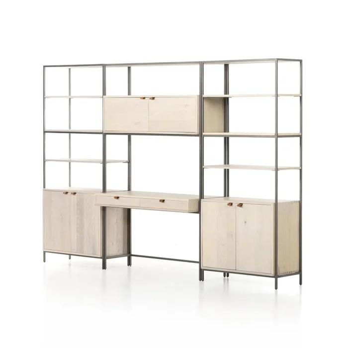 Four Hands – Fulton – Trey Modular Wall Desk With 2 Bookcases – Dove Poplar – 228708-003