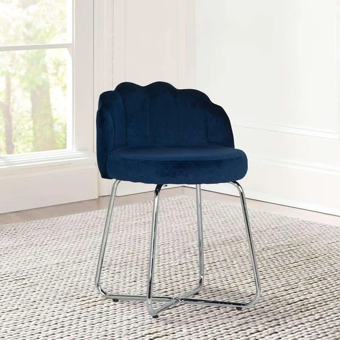 Hillsdale Furniture – Catalina Metal Vanity Stool, Chrome with Dark Blue Fabric – 51107