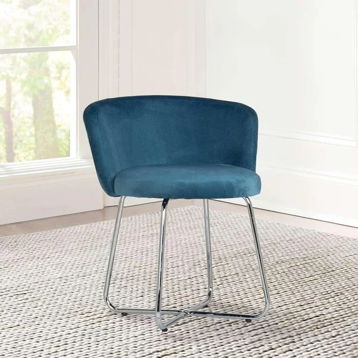 Hillsdale Furniture – Marisol Metal Vanity Stool, Chrome with Blue Fabric – 51108