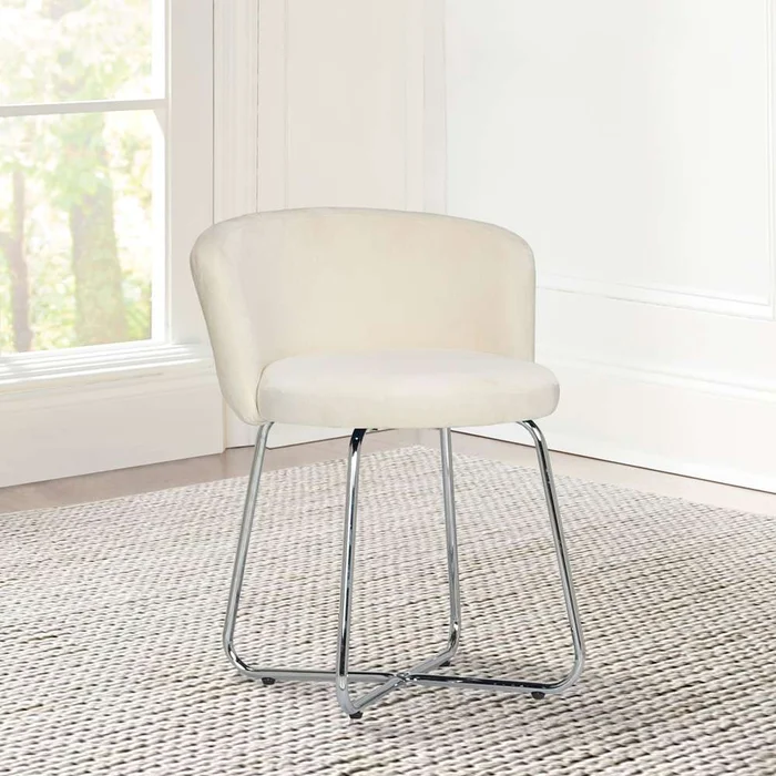 Hillsdale Furniture – Marisol Metal Vanity Stool, Chrome with Off White Fabric – 51109