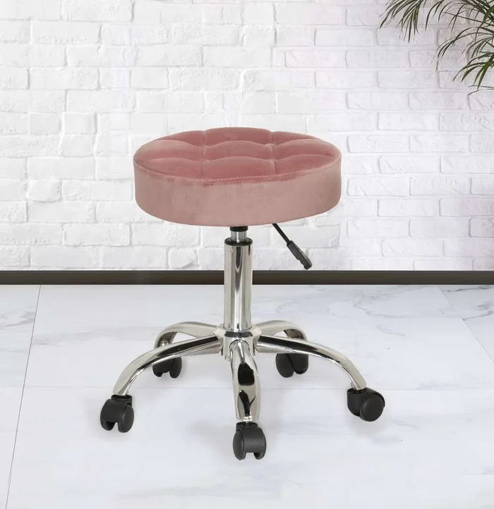 Hillsdale Furniture – Nora Metal Adjustable Backless Vanity/Office Stool, Chrome with Chrome with Dusty Pink Velvet – 51101