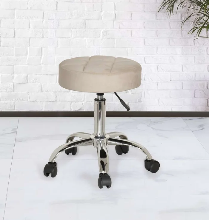 Hillsdale Furniture – Nora Metal Adjustable Backless Vanity/Office Stool, Chrome with Cream Velvet – 51100