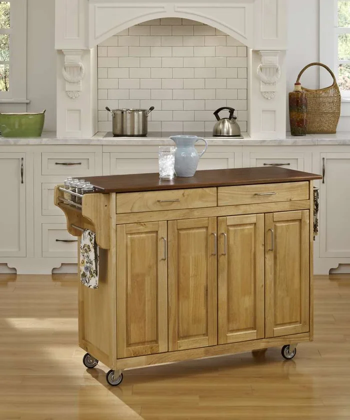 Homestyles – Create-a-Cart Natural Kitchen Cart with oak finished wood top – 9200-1016G