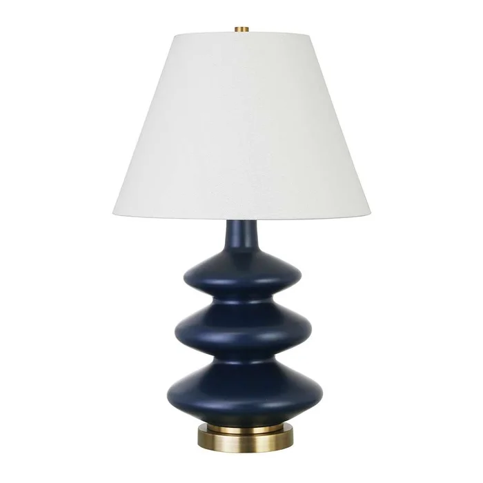 Hudson & Canal – Carleta 26.5in Tall Triple Gourd Table Lamp with Fabric Shade in Blue/White – TL0385