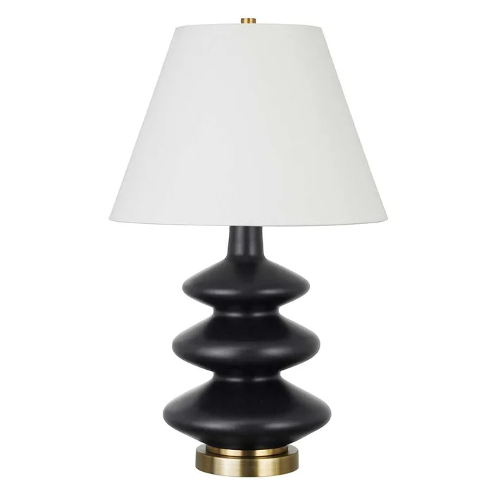 Hudson & Canal – Carleta 26.5in Tall Triple Gourd Table Lamp with Fabric Shade in Matte Black/White – TL0867
