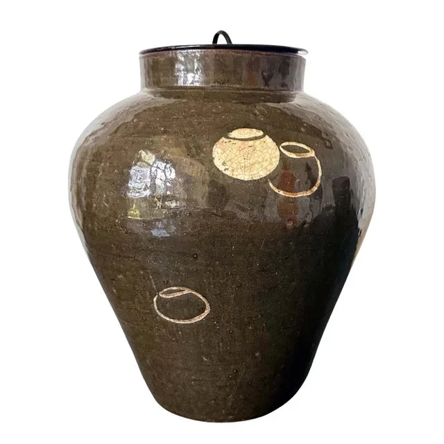 Japanese Ceramic Seto Tea Leaf Tsubo Jar Edo Period