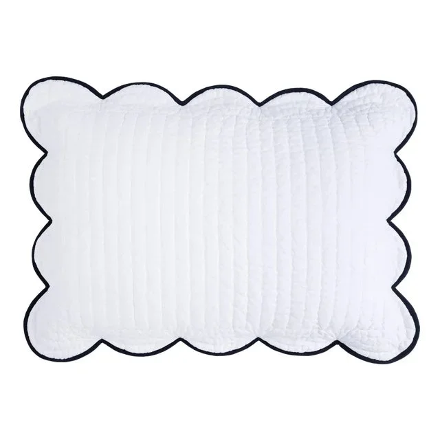 Kassatex x Chairish Quilted Scallop King Sham (1 pc), White/Navy