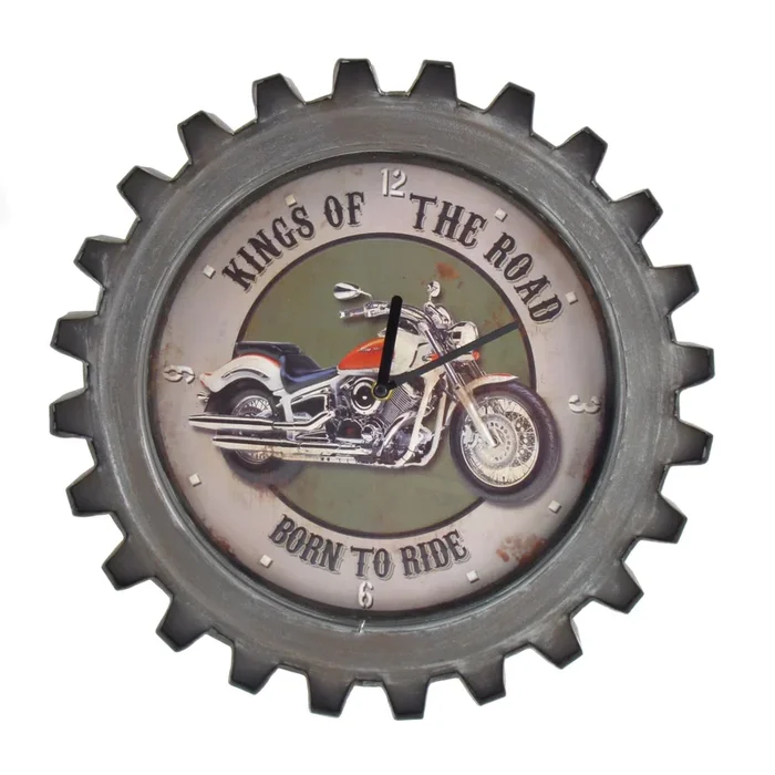 “Kings of the Road” Motorcycle Themed Gear Shaped Wall Clock with LED Lights
