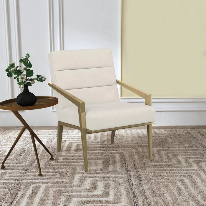Kirra Cream/Gold Upholstered Accent Armchair with Metal Frame