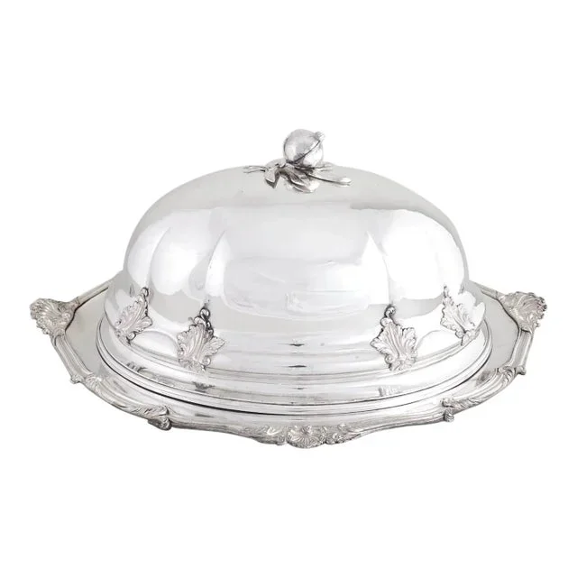 Large Antique English Silver Plate Tableware Armorial Cloche & Warming Tray